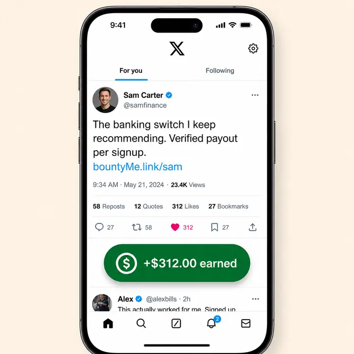 Finance creator's X post with bank signup link