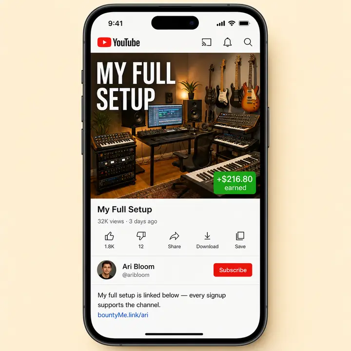 Music creator's YouTube thumbnail with song link